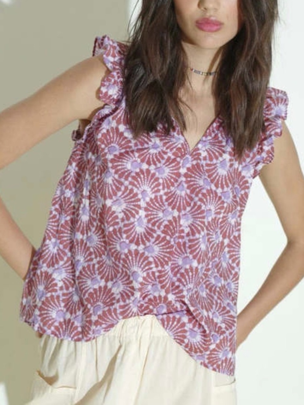 Xirena Bex Top in the "Violet Shells" print size small